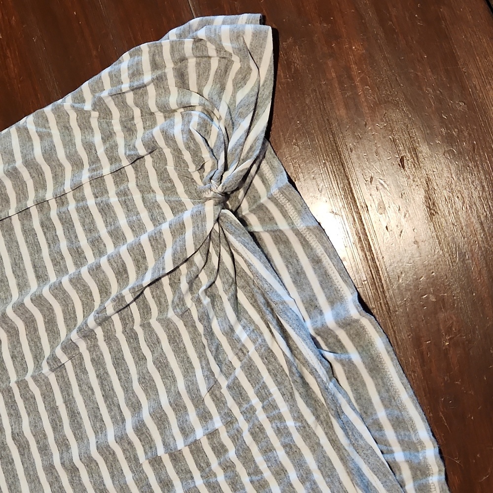 Grey/White Striped Peekaboo Shoulder with Knotted Waist (303) - Picture 2 of 6